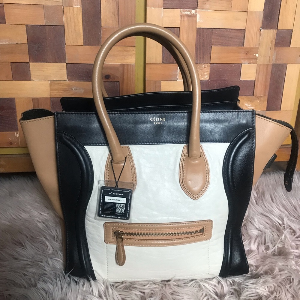 Celine luggage tote Tricolor Leather Tote Bag - Black, White & Tan